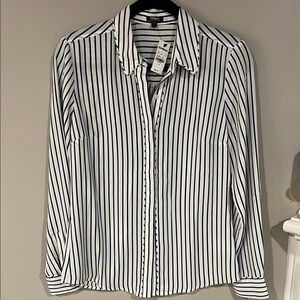 Express Black and White Striped Blouse